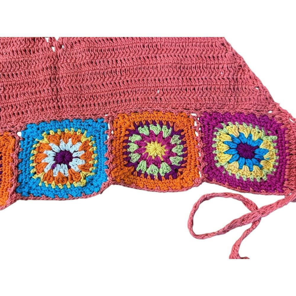 GRANNY SQUARE Knit Crochet Crop Top Boho Hippie Retro Beach Summer Size M/L - Picture 4 of 9
